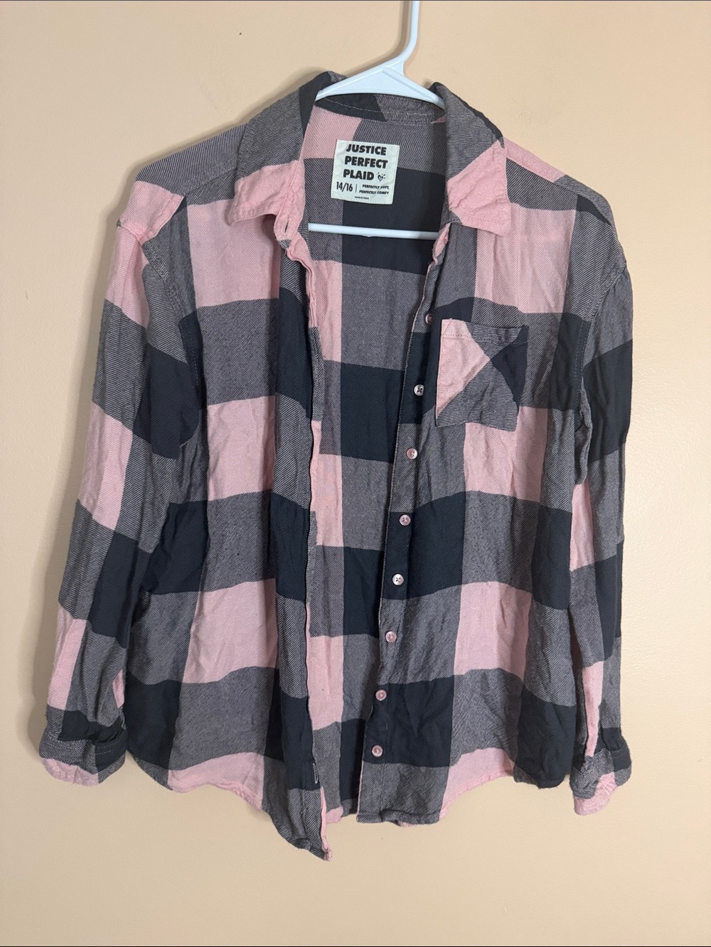 Justice Pink and Gray Plaid Men's Button-Down Shirt